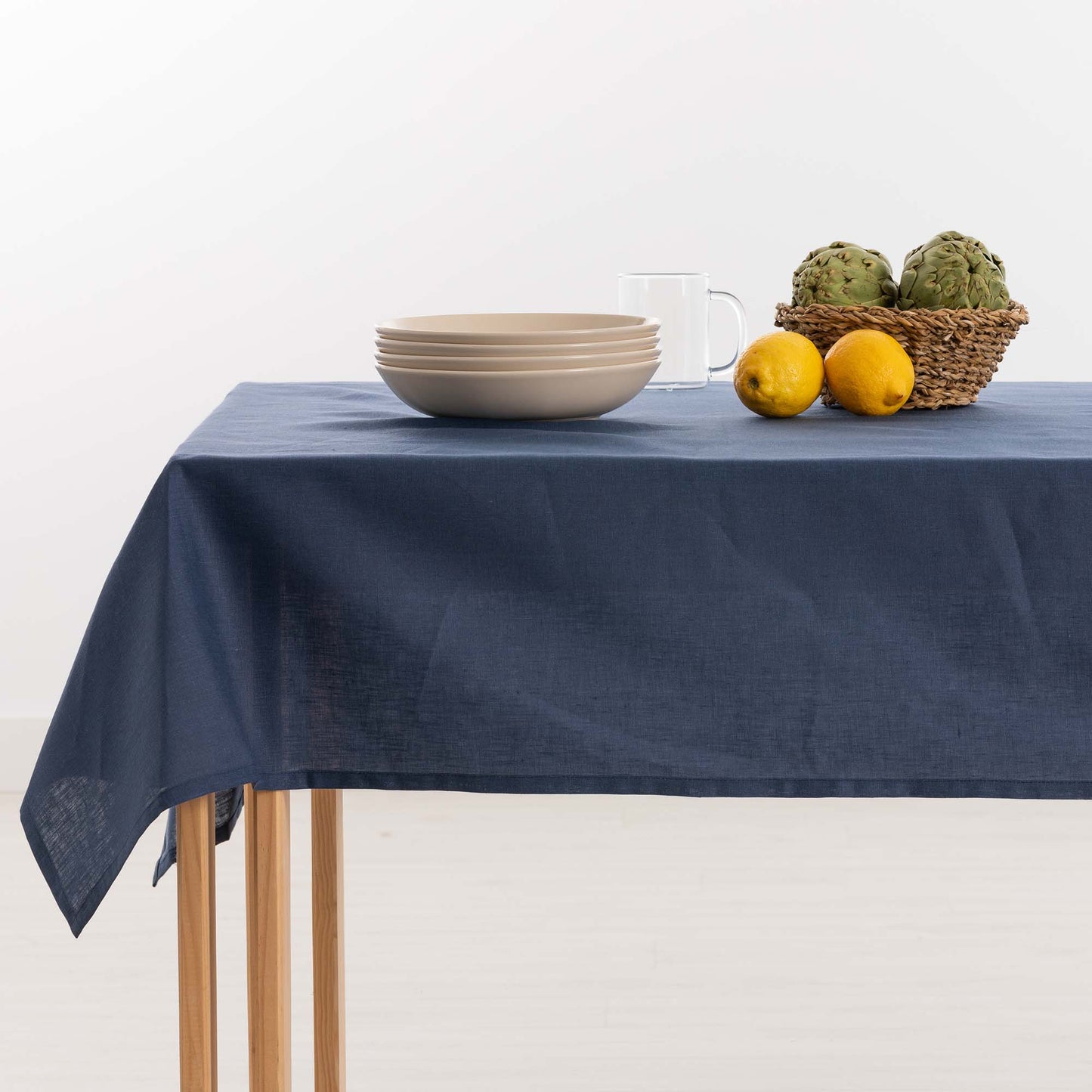 100% Night Blue Linen waterproof stain-resistant tablecloth