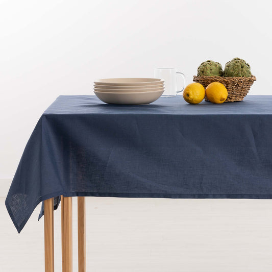 Water-repellent 100% Linen Tablecloth Night Blue