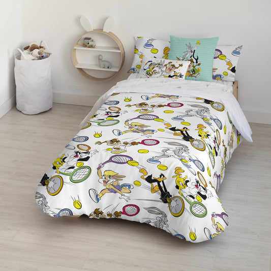 Duvet cover with buttons 100% cotton Looney Tennis