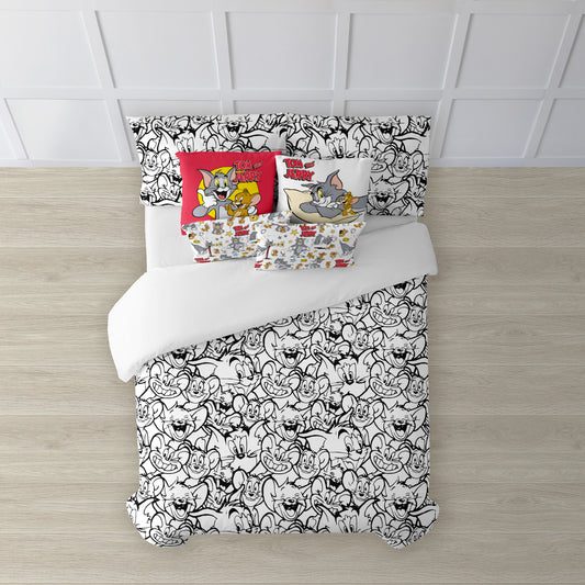 Duvet cover with buttons 100% cotton Tom &amp; Jerry Black &amp; Withe